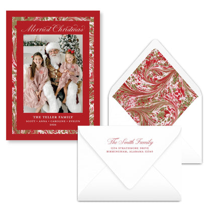 Merry Marble Traditional Trim Red | 2026 Holiday Card