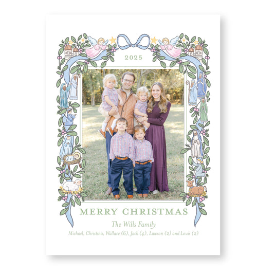 The Nativity Story Pale Blue | 5x7 Holiday Photo Card with Envelope