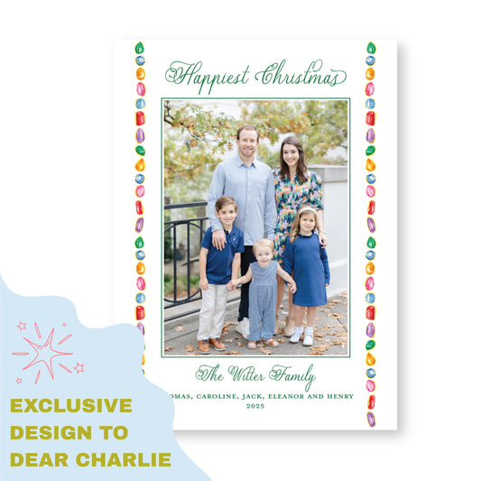 PRINTED Exclusive Art Holiday Card | Christmas Jewels Border | 5x7 Holiday Photo Card with Envelope