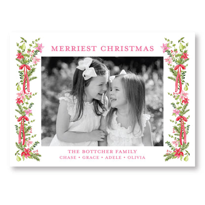 Petals and Pears Frame White Horizontal Card | 5x7 Holiday Photo Card with Envelope