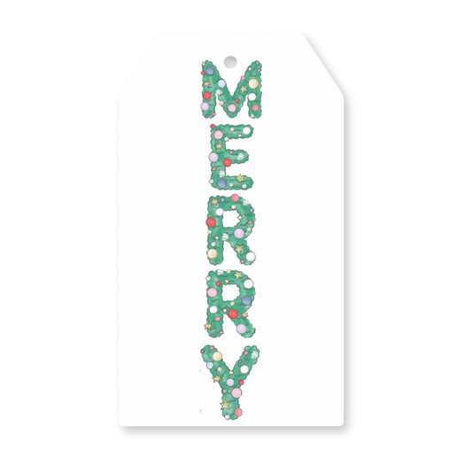 a christmas gift tag with the word merry on it