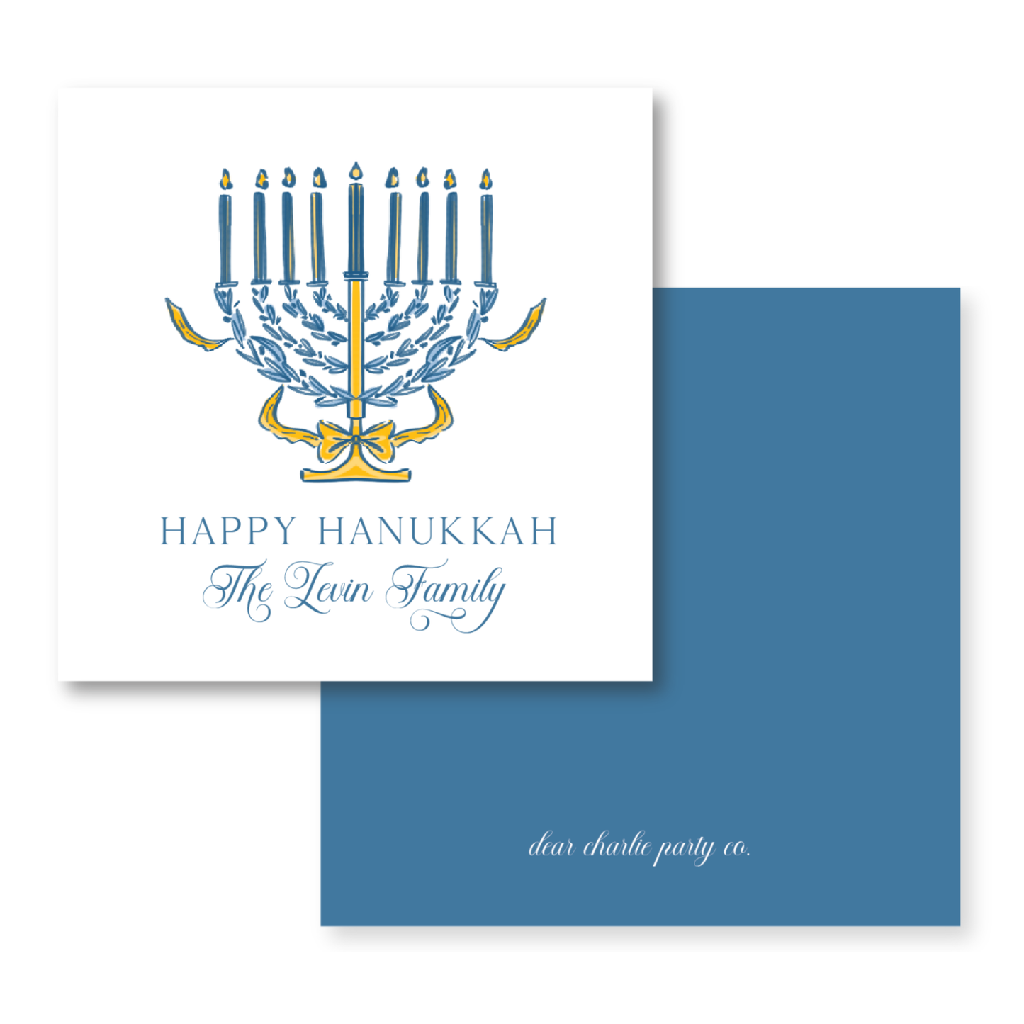 a hanukkah card with a menorah on it