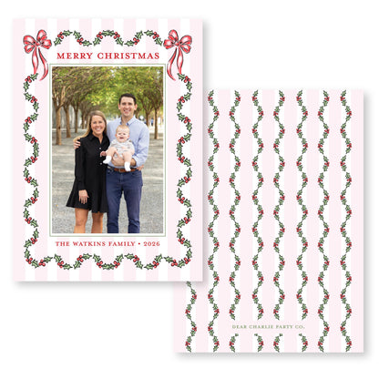 Holly Jolly Stripes in Pink | 5x7 Holiday Photo Card with Envelope