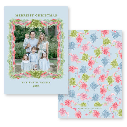 Velvet Trimmings in Blue | 5x7 Holiday Photo Card with Envelope