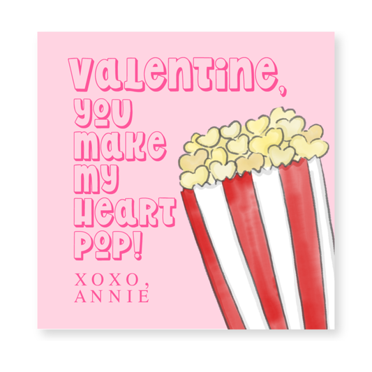 a valentine card with a popcorn box