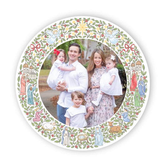 PRINTED Die-Cut Holiday Card | The Nativity Story Circle | Circle Holiday Photo Card with Envelope