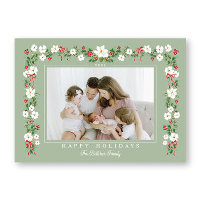 Merry Magnolias in Red | 5x7 Holiday Photo Card with Envelope