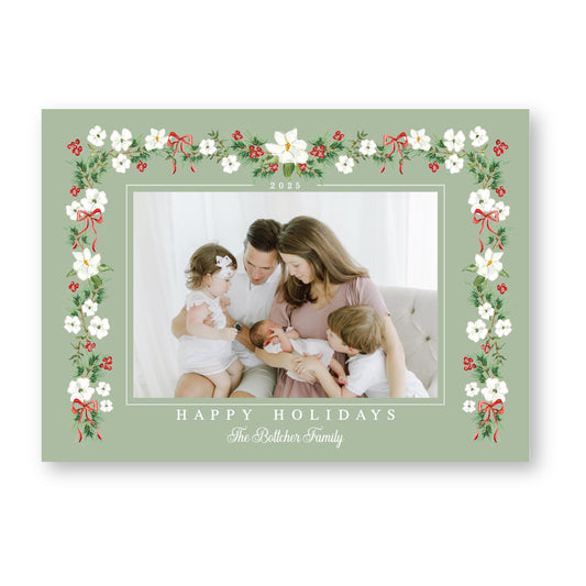 Merry Magnolias in Red | 5x7 Holiday Photo Card with Envelope