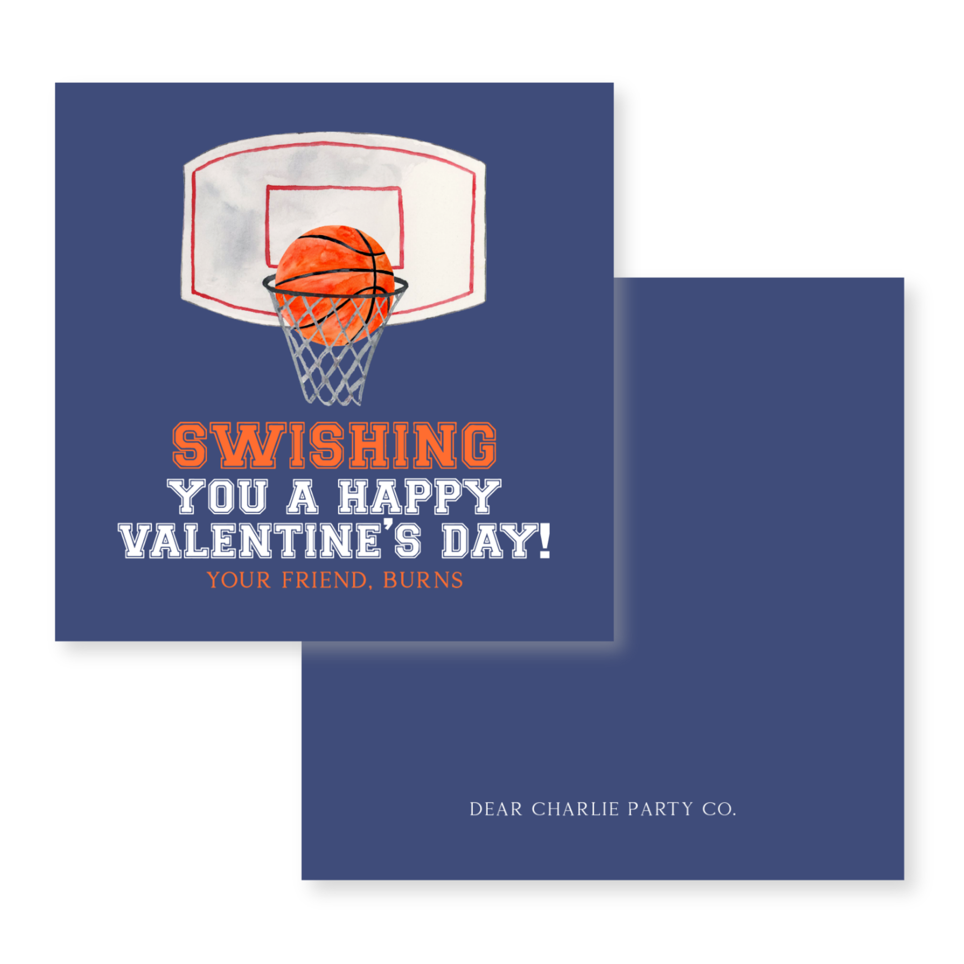 a card with a basketball in the hoop saying wishing you a happy valentine's