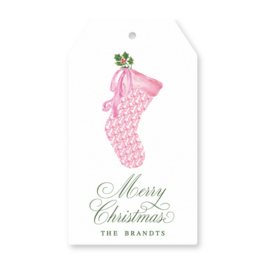 Pink Stocking Gift Tag – Holiday Stocking Shaped Tag with String | Dear Charlie Party Co.