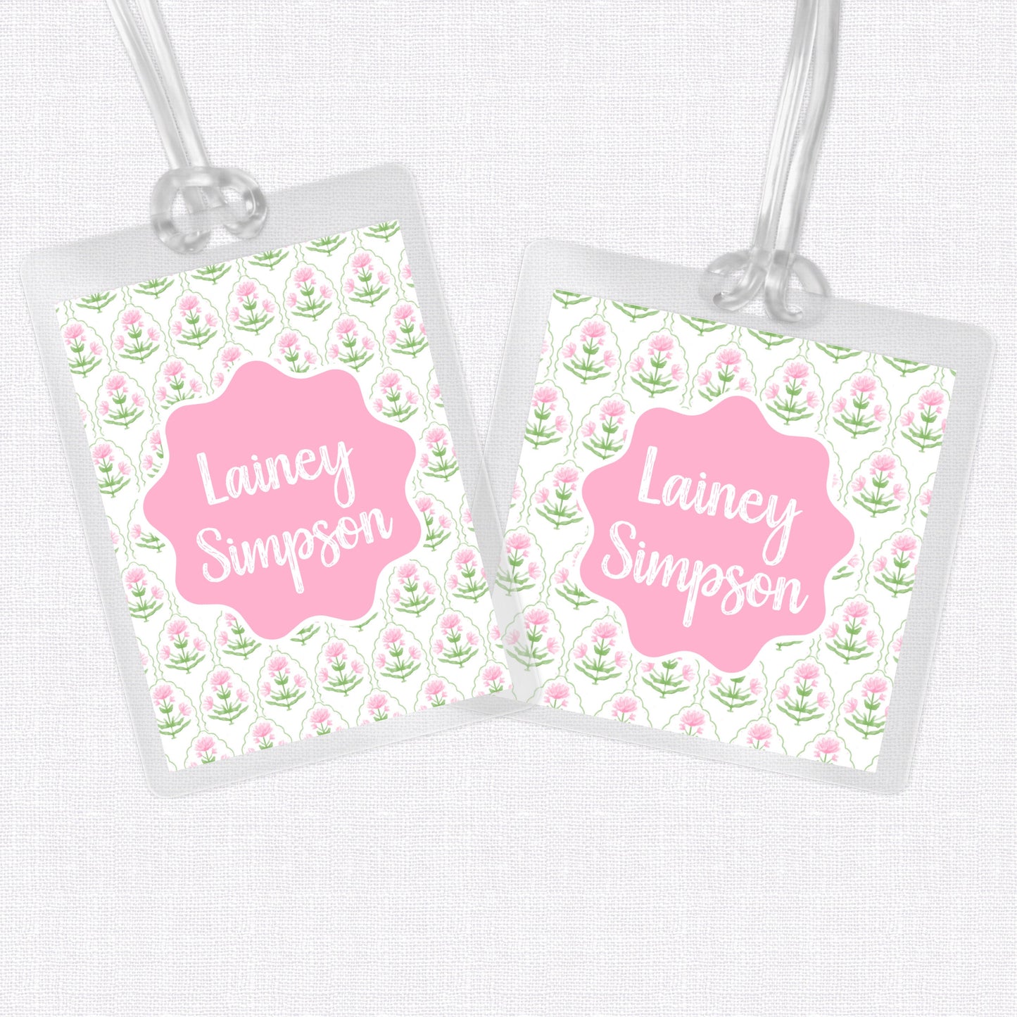 Floral Block Bag Tag, Luggage Tag, Laminated Bag Tag