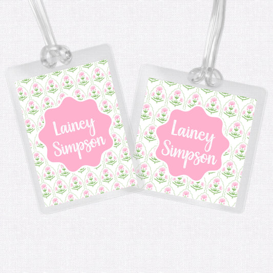 Floral Block Bag Tag, Luggage Tag, Laminated Bag Tag