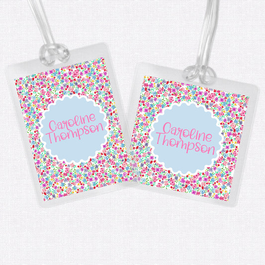 Ditsy Floral Bag Tag, Luggage Tag, Laminated Bag Tag, Girl Backpack Tag