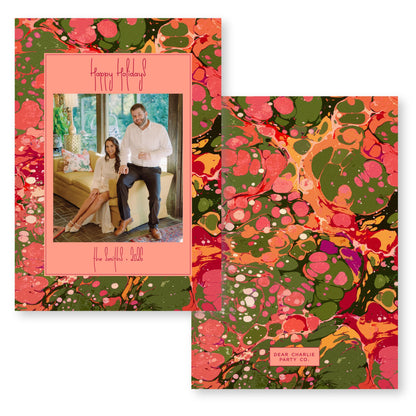 Marble Merriment in Peach Card | 5x7 Holiday Photo Card with Envelope