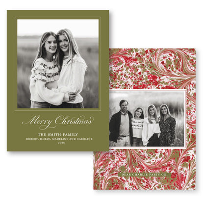 Merry Marble Traditional Classic Green | 2026 Holiday Card