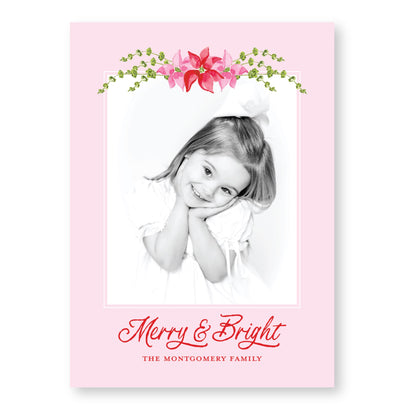 Petals and Pears Card in Pink | 5x7 Holiday Photo Card with Envelope