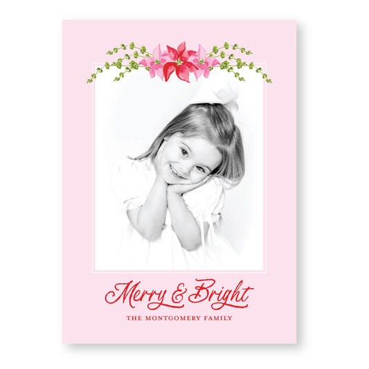 Petals and Pears Card in Pink | 5x7 Holiday Photo Card with Envelope