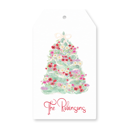 a tag with a christmas tree on it