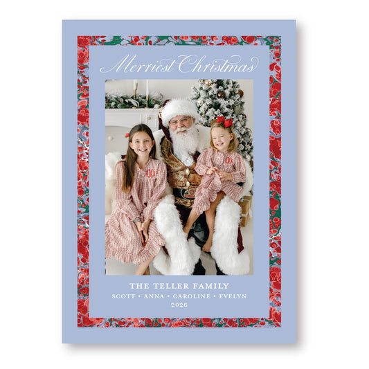 Merry Marble Trim Blue and Red | 2026 Holiday Card