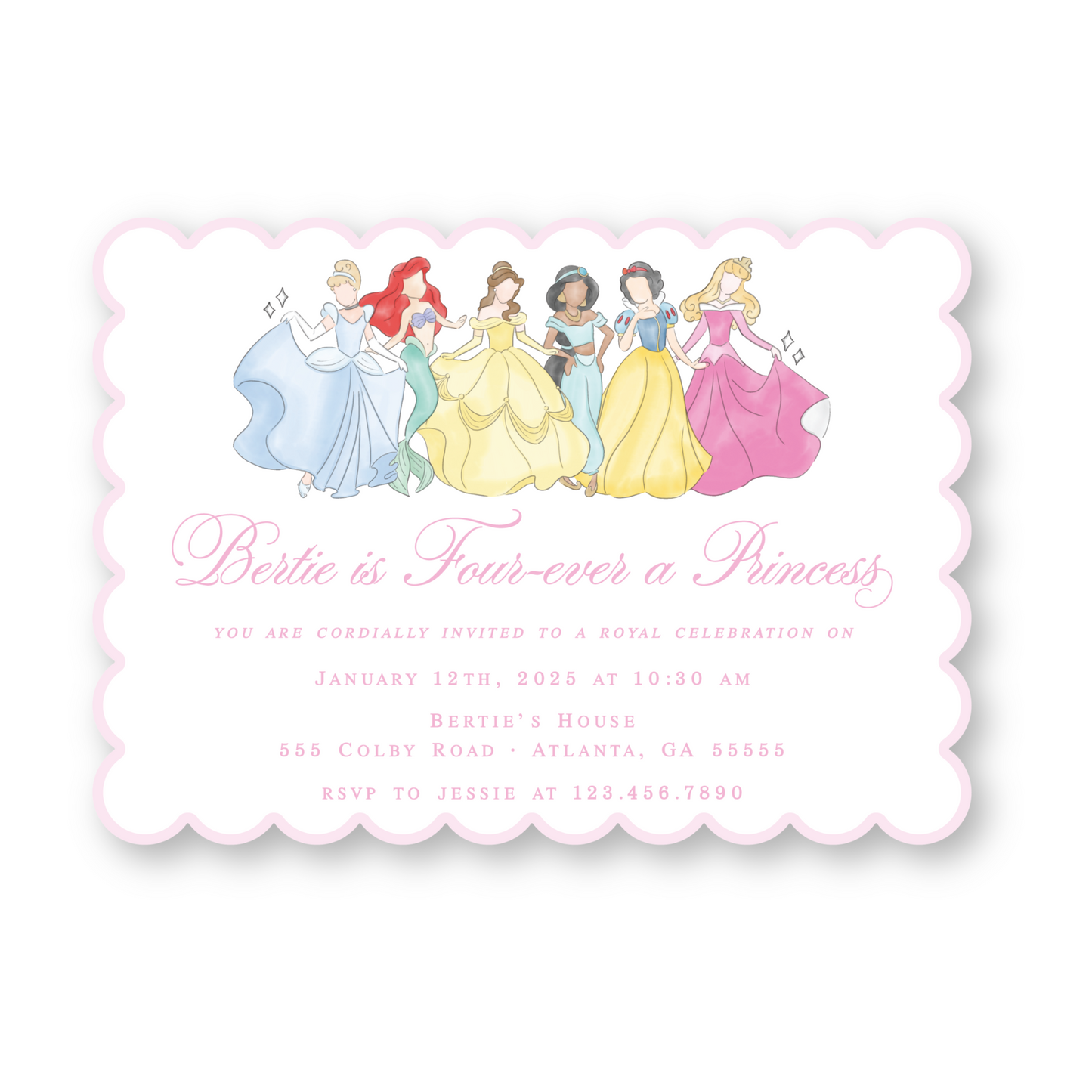 Scalloped Princess Birthday Invitation in Pink