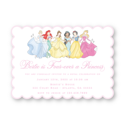 Scalloped Princess Birthday Invitation in Pink