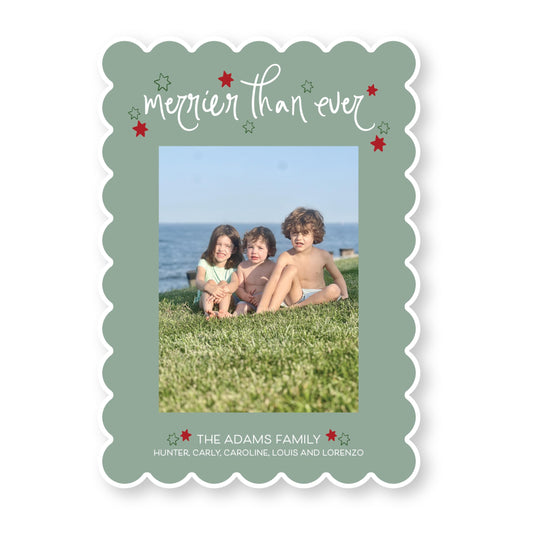 Starry Night Scallop Card in Sage | 5x7 Holiday Photo Card with Envelope