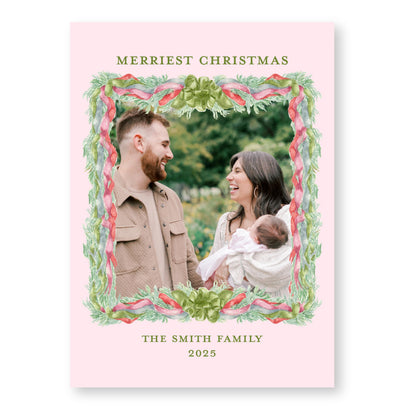 Velvet Trimmings Pink | Holiday Photo Card