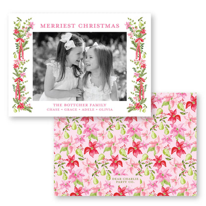 Petals and Pears Frame White Horizontal Card | 5x7 Holiday Photo Card with Envelope
