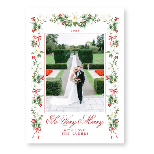 Merry Magnolias in Red | 5x7 Holiday Photo Card with Envelope