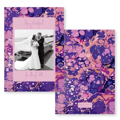 Marble Merriment in Purple Card | 5x7 Holiday Photo Card with Envelope
