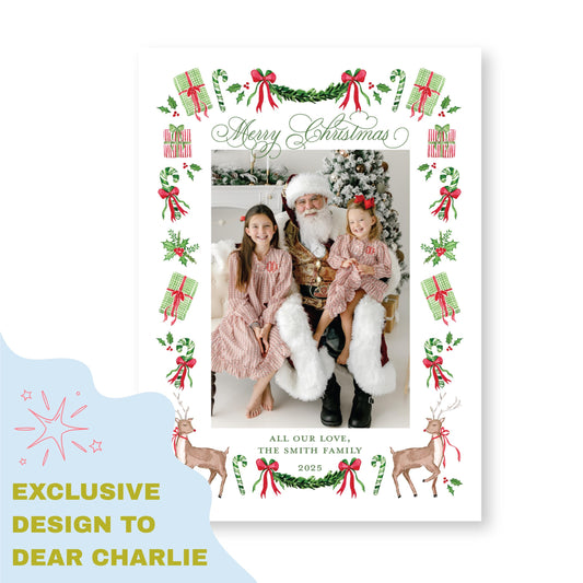 Exclusive Art | Reindeer and Ribbons | 5x7 Holiday Photo Card with Envelope