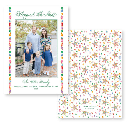 PRINTED Exclusive Art Holiday Card | Christmas Jewels Border | 5x7 Holiday Photo Card with Envelope