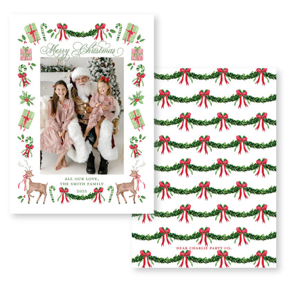 Exclusive Art | Reindeer and Ribbons | 5x7 Holiday Photo Card with Envelope