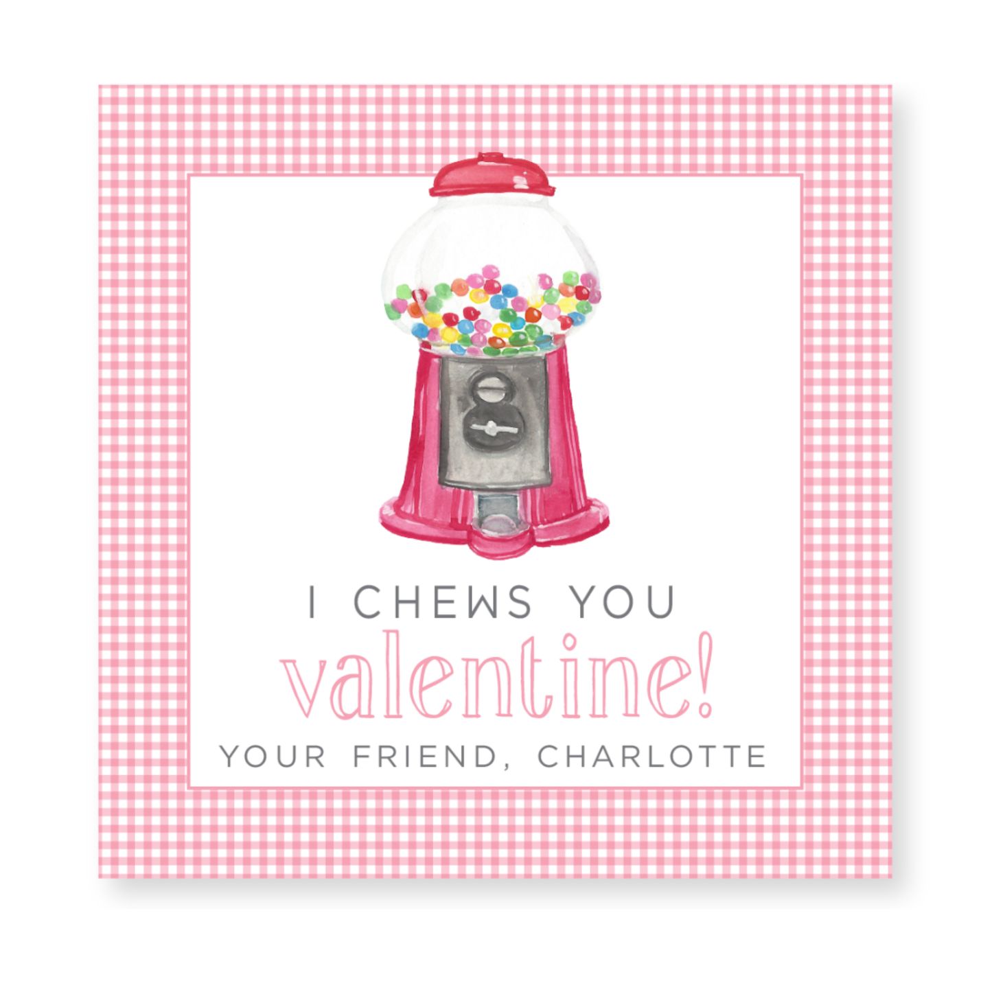 a valentine card with a gummy machine