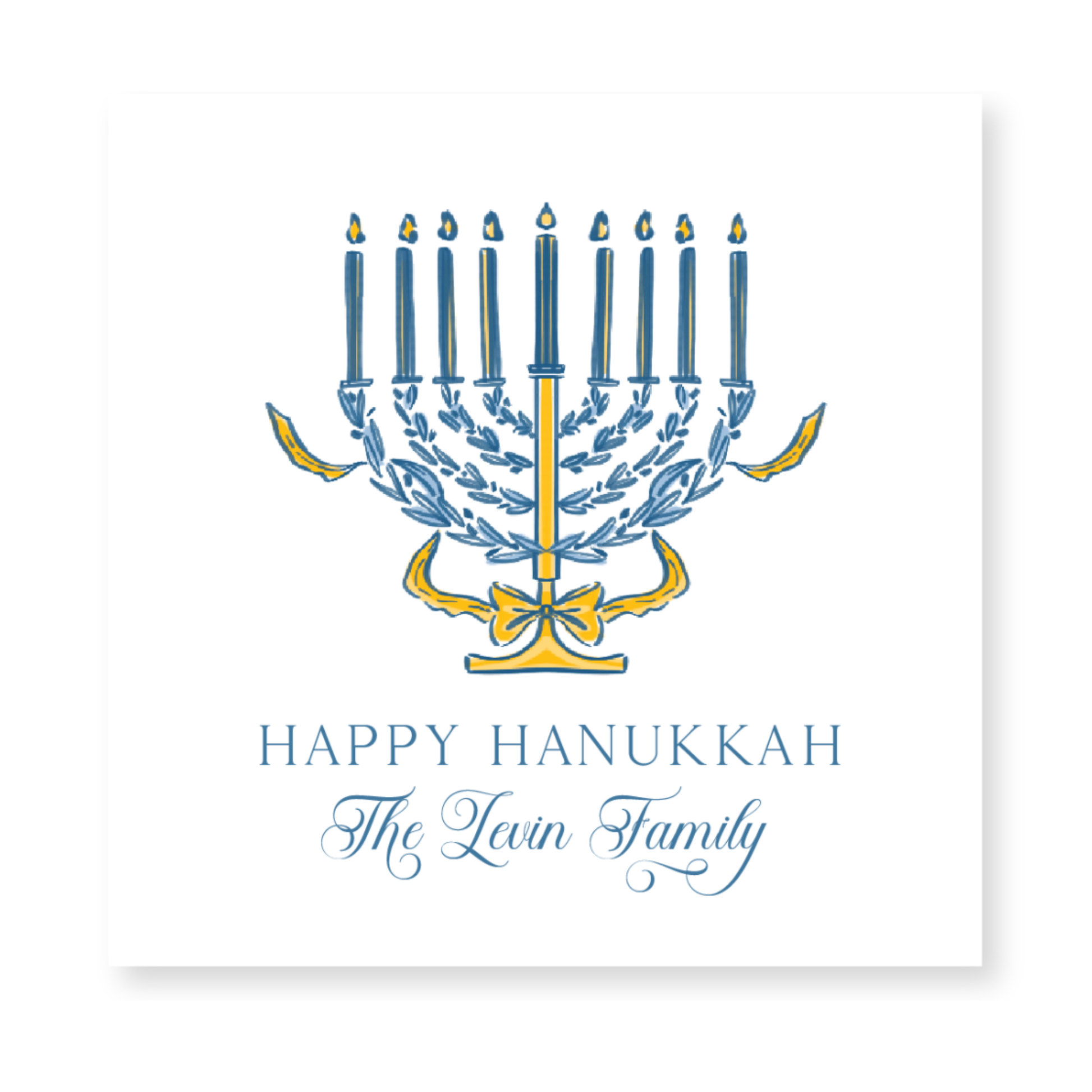a hanukkah card with a menorah on it