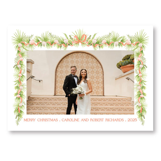Holiday in the Sun Card in Orange Horizontal | 5x7 Holiday Photo Card with Envelope