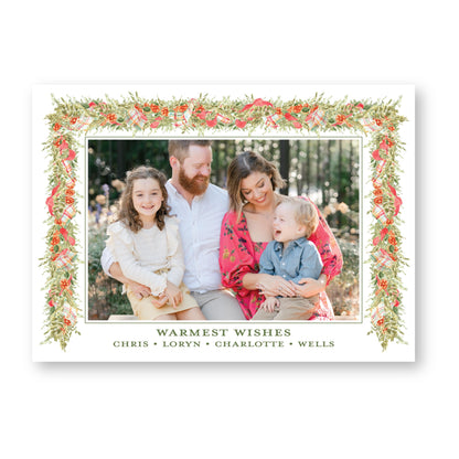Pomander and Plaid Wreath | 5x7 Holiday Photo Card with Envelope