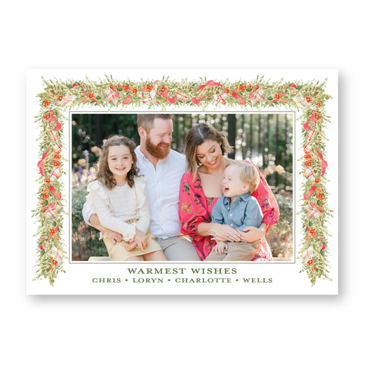 Pomander and Plaid Wreath | 5x7 Holiday Photo Card with Envelope