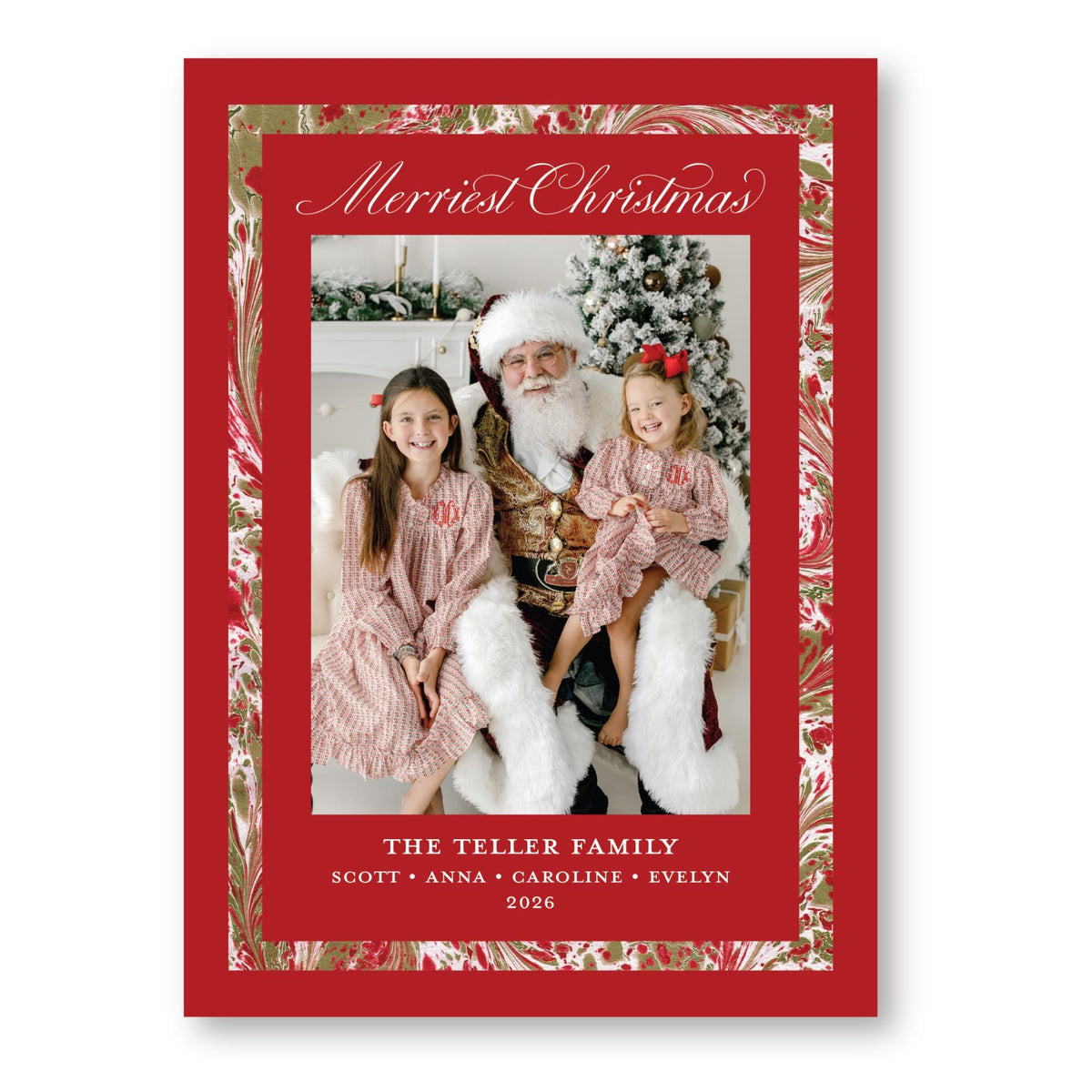 Merry Marble Traditional Trim Red | 2026 Holiday Card