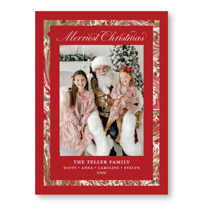 Merry Marble Traditional Trim Red | 2026 Holiday Card