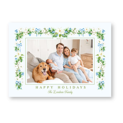 Merry Magnolias in Blue | 5x7 Holiday Photo Card with Envelope