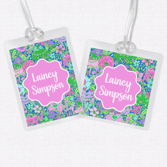 Bright Floral Bag Tag, Luggage Tag, Laminated Bag Tag