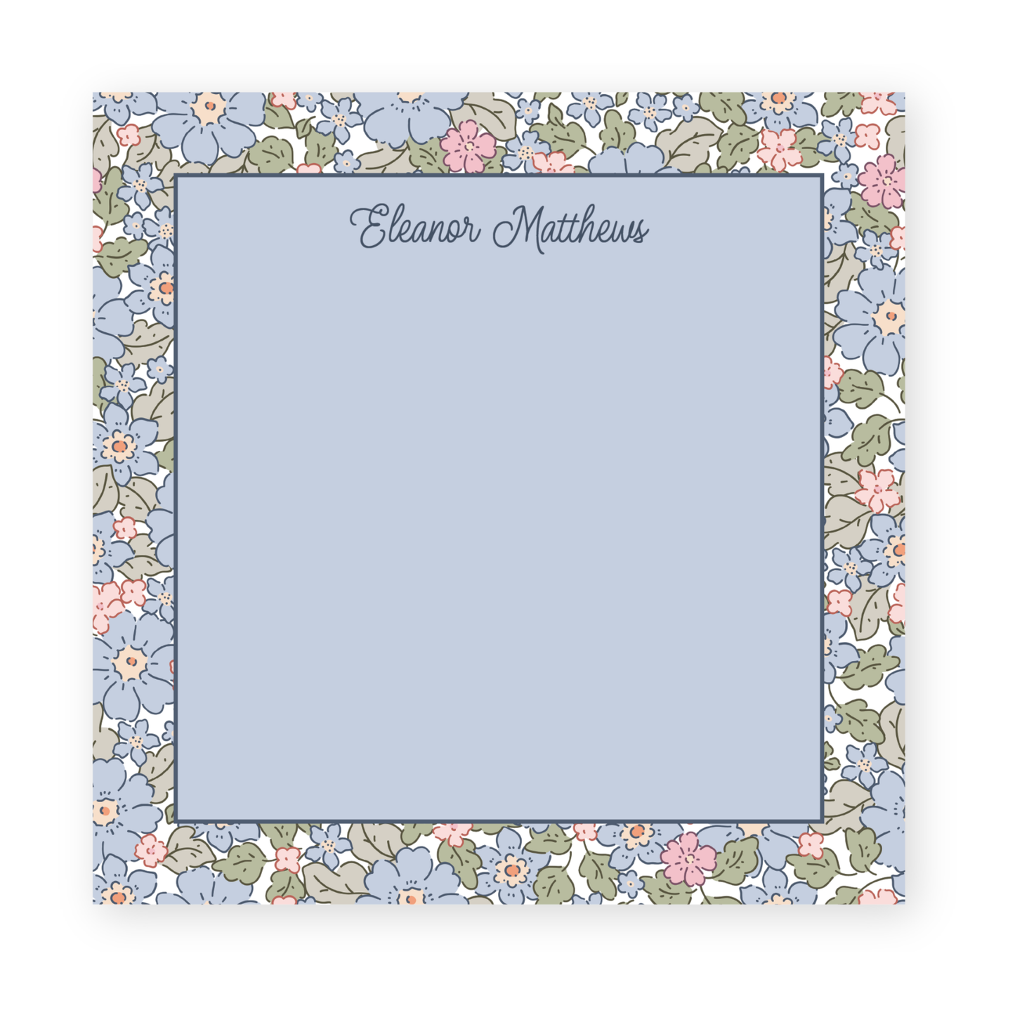 a blue floral frame with a name on it