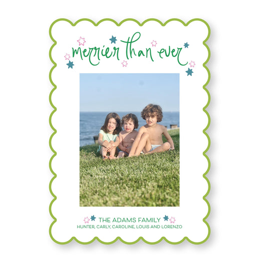Starry Night Scallop Card in Bright Colors | 5x7 Holiday Photo Card with Envelope