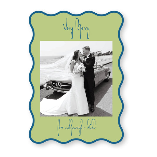 PRINTED Die Cut Holiday Card | Swirly Season in Chartreuse Wavy Card | 5x7 Holiday Photo Card with Envelope