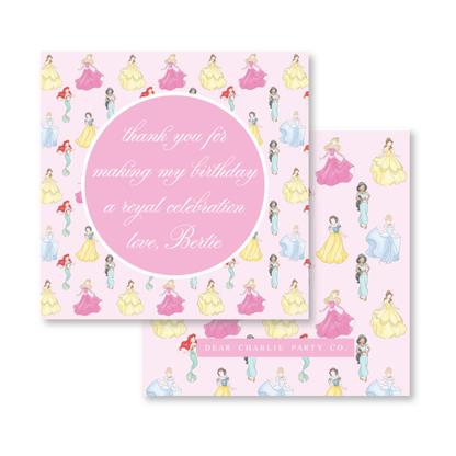Princess Birthday Enclosure Cards, Gift Tag Stickers in Pink