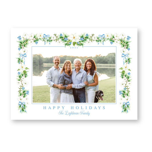 Merry Magnolias in Blue | 5x7 Holiday Photo Card with Envelope