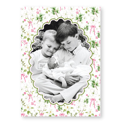 Merry Magnolias in Pink | 5x7 Holiday Photo Card with Envelope