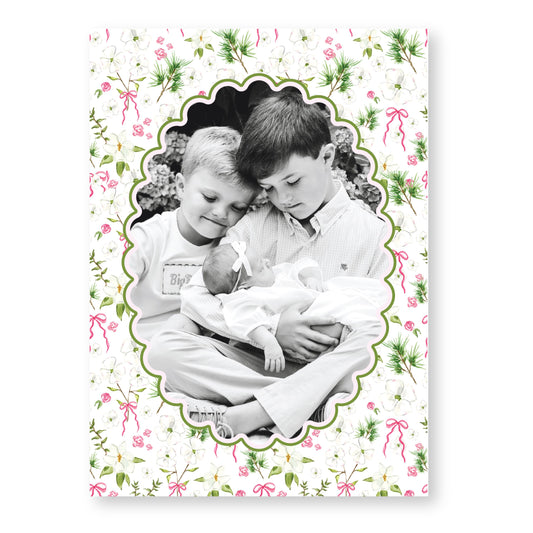 Merry Magnolias in Pink | 5x7 Holiday Photo Card with Envelope