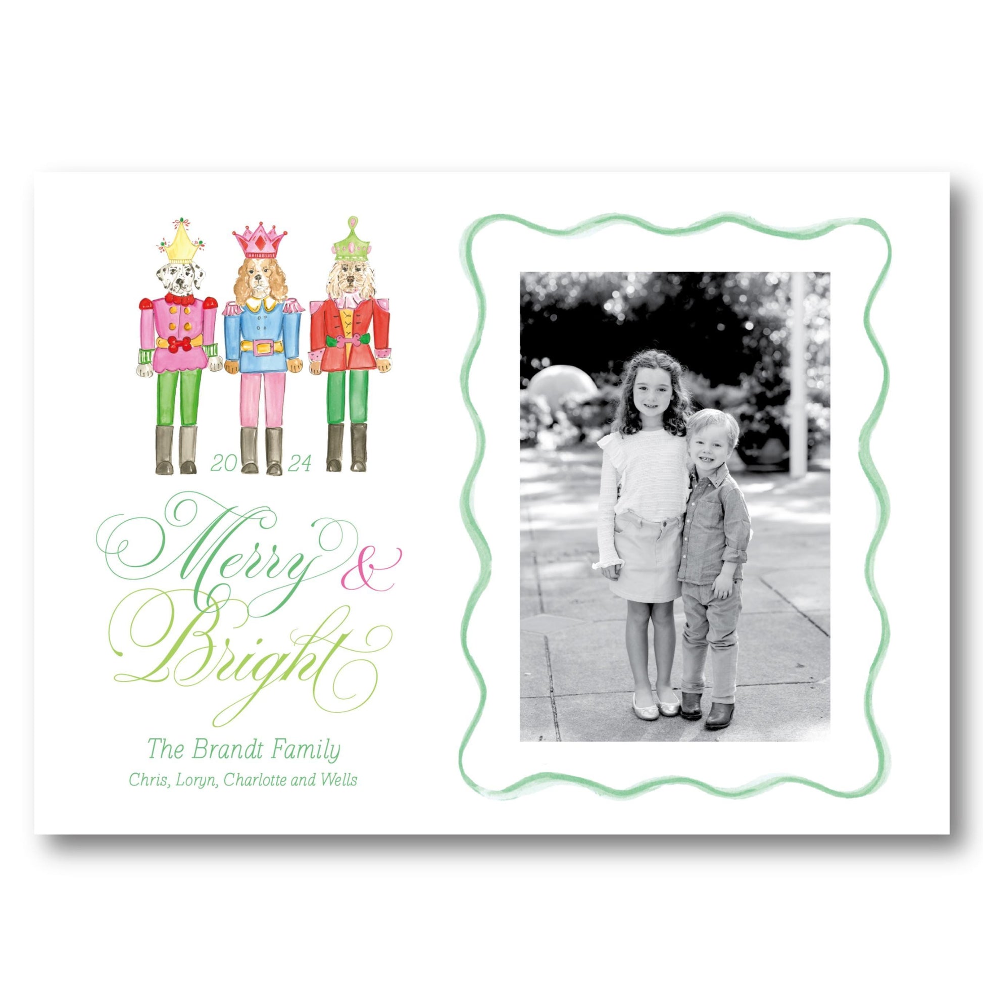 a christmas card with a picture of two children